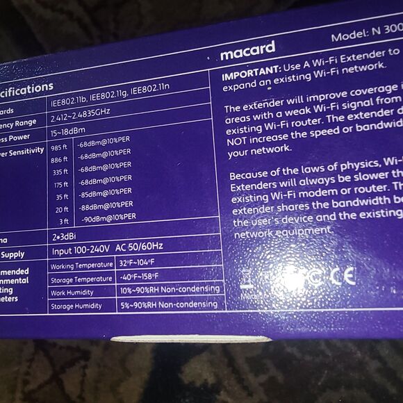 WiFi Range Extender 300Mbps Model N300 New in box 802.11 ac & b/g/n wifi devices - Picture 7 of 10